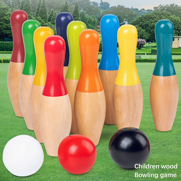 Puutarha Bowling Peli Puinen Piha Keilapeli Setti 10 Keilaa 3 Palloa ja Verkkokassi Lapsille Aikuisten Sisätiloissa Ulkona