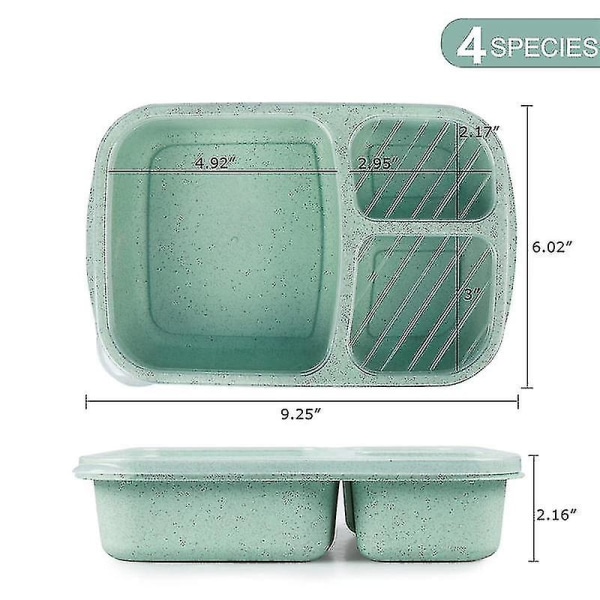 4 pakke måltidsforberedende plastmatbokser med 3 rom Gjenbrukbare Bento-bokser/småbarn/voksen