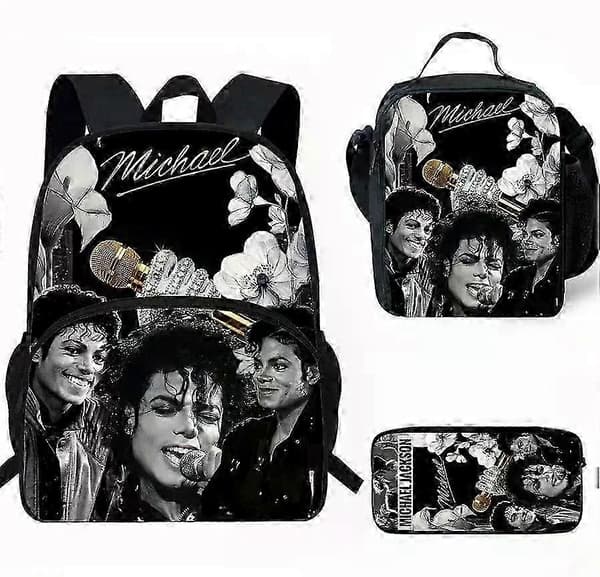 Michael Jackson skolryggsäck bokväska isolerad lunchväska pennfodral set present