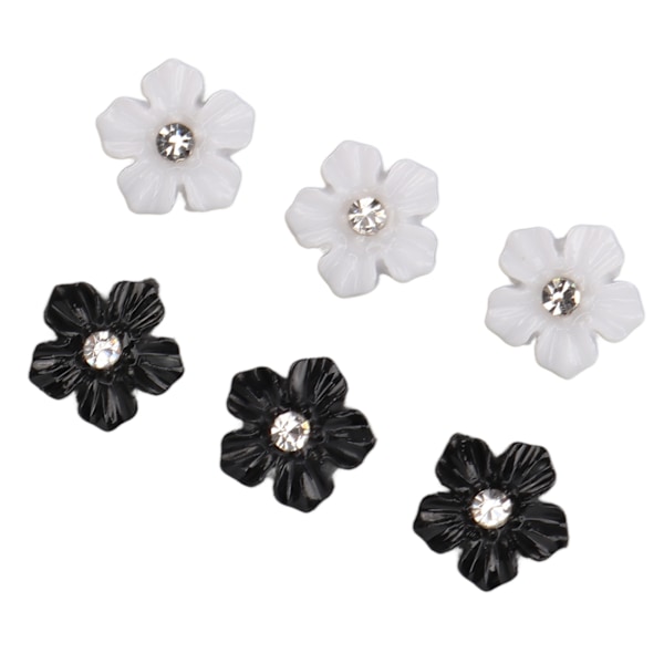 Nageldekorationer med 3D-blomma Svart Vit 5 Kronblad Blomma Nagelprydnader för DIY Nageldekoration