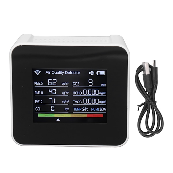 WiFi Luftkvalitetsdetektor CO2 HCHO TVOC PM2.5 CO Monitor Multifunksjonell Digital Display Lufttester