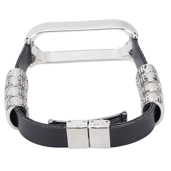 Retro læderarmbånd til Xiaomi Mi Band 5/6 NFC Mode Retro læderarmbånd Sort Sølv