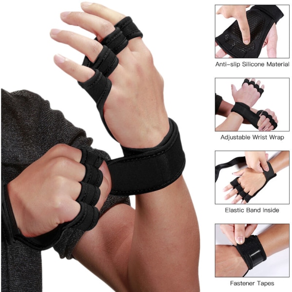 Løftehansker Treningshansker med integrerte håndleddsbeskyttere Anti-skli håndbeskytter for vektløfting Styrkeløfting Pull Ups, modell: rød XL