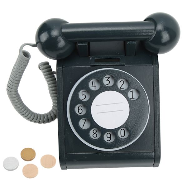 Simuleringstelefon för barn Rosa gammaldags vridbar urtavla telefon retrodesign träsimulering retro urtavla Svart
