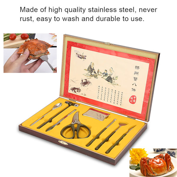 8st Hummer Crab Cracker Verktyg Rostfritt stål Seafood Claw Tool Set Gåva
