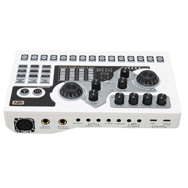 Live-ljudkort Bluetooth 5.0 Noise Reduction Voice Changer Sound Mixer Board med RGB-ljus för Broadcast Karaoke White