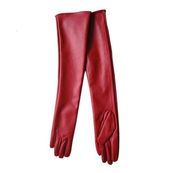 Långa läderhandskar för kvinnor med helfingerhand vintervärmare armbågsoperahandskar Red 50cm
