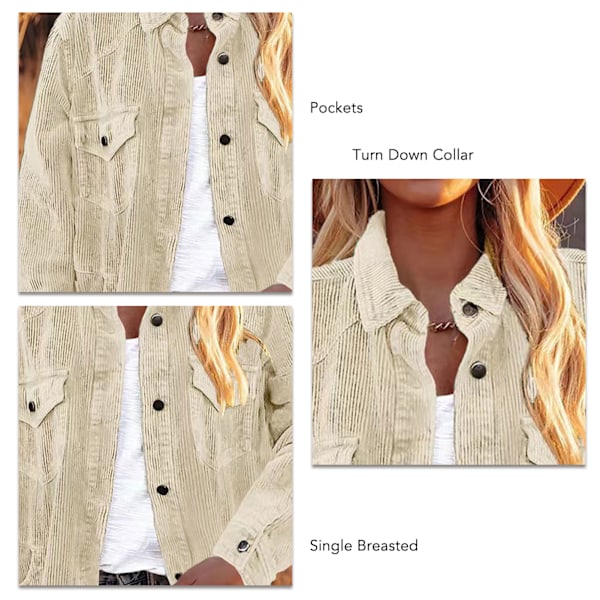 Kvinna Pure Color Fickor Kappa Turn Down Krage Enkelknäppt Lös Fritid Långärmad Kappa Beige M