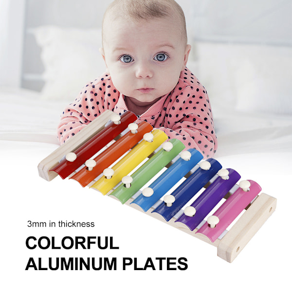 Træ-fyr Xylofon 8-Noder 3 mm Farverige Aluminium Plade Slagværk Toddle Kid Musik Legetøj