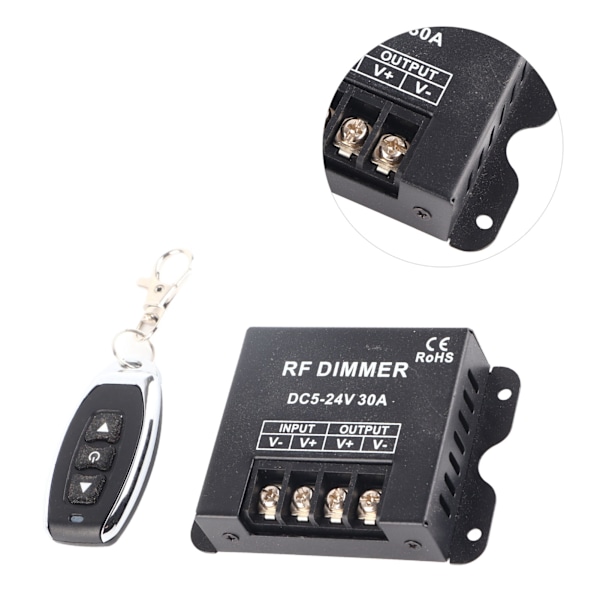RF-dimmer Trådløs lysstyrkejustering Elektrisk udstyr med fjernbetjening 5‑24V 30A