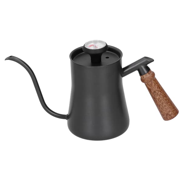 Kaffekande 650 ml rustfrit stål lang smal tud kaffemaskine med termometer Sort