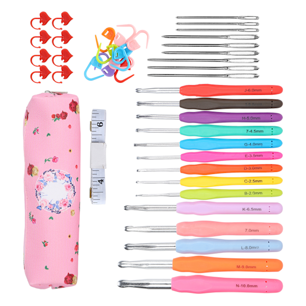 Virknålsset TPR Mjukt Handtag Nålar Kit DIY Stickverktyg Hushållsartiklar C1‑Rosa Väska
