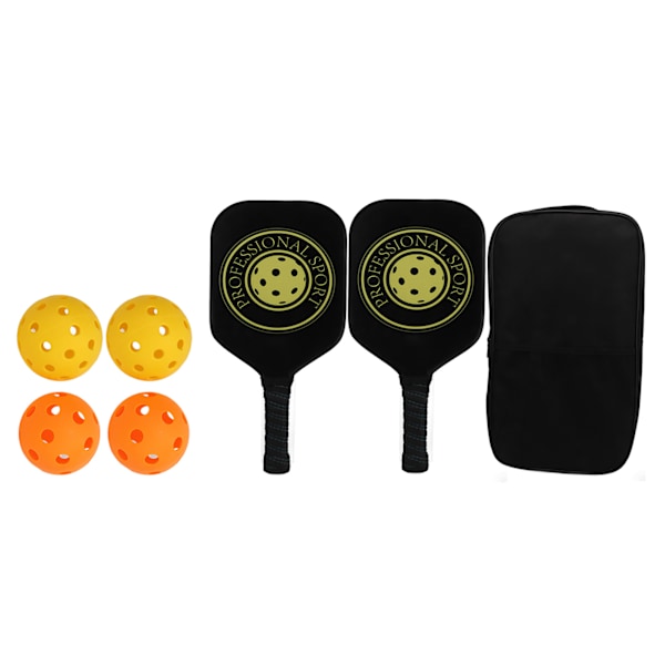 Pickleball Racket Set 2 Rackets 4 Bollar Lättvikts Kolfiber Pickleball Racket för Inomhus Utomhus Svart Gul