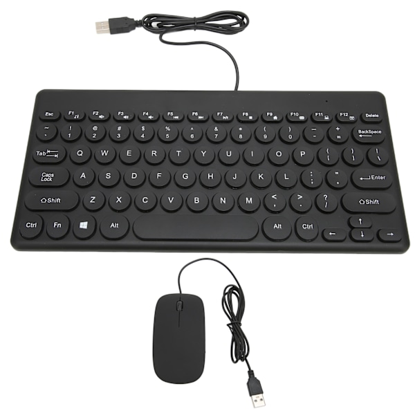 Tastatur Mus Combo Komfortabel Ergonomi Strømsparende 78 Taster Rund Keycap 4 Musknapper Kabeltilkoblet Datatilbehør Svart