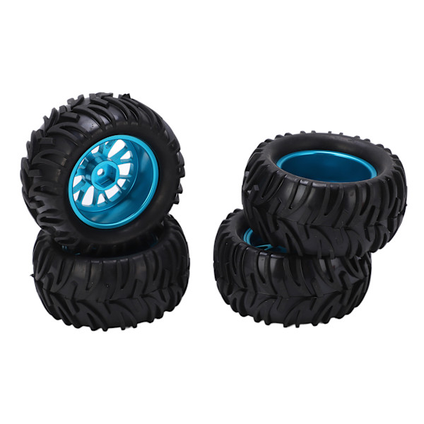 4st RC bilgummi däck med blå nav V-form för WLtoys 144001 1/14 fjärrkontroll bil