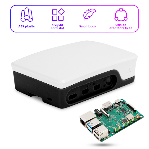 ABS-kotelo Raspberry Pi 4B:lle, musta ja valkoinen, suojakotelo