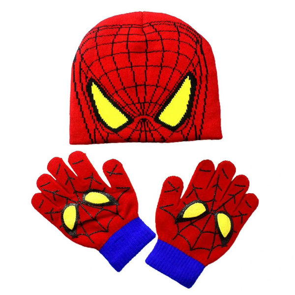 Kids Spiderman Theme Stickad Beanie Hat och Handskar Set Vinter Thermal Outdoor Supplies B