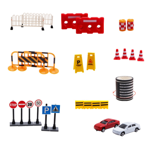 27 Pcs Doll House Mini Road Construction Tool Fence Traffic Signs DIY Transportation Tool Boy Toy Girl Gift