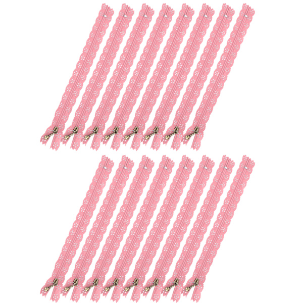 20st 20CM DIY Nylon Spets Dragkedjor Spole Blomma Dragkedja för sömnad Bröllopsklänning Hantverk Rosa