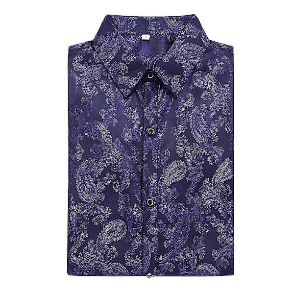 Kaju-kukkakuvioinen Lapel-paita - Miesten pitkähihainen (2XL, Violetti)