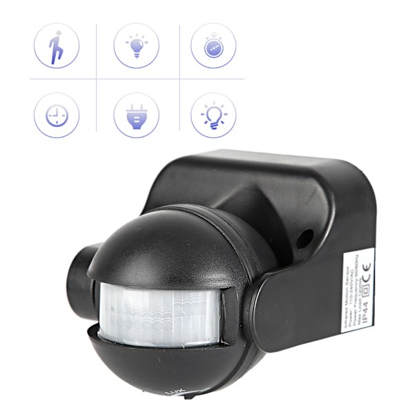 Utomhus Vattentät PIR Infraröd Body Sensor Switch Vidvinkel 110-240VBlack