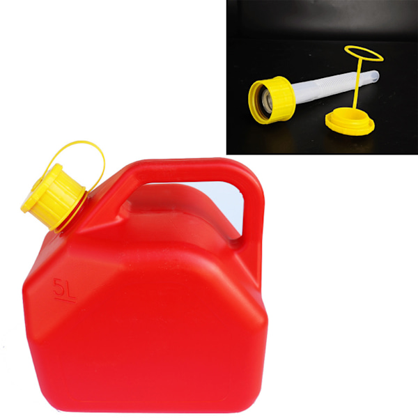 Gasburk 5L 1,3 gallon ABS läckagefri röd bärbar bensinbehållare med utloppsrör