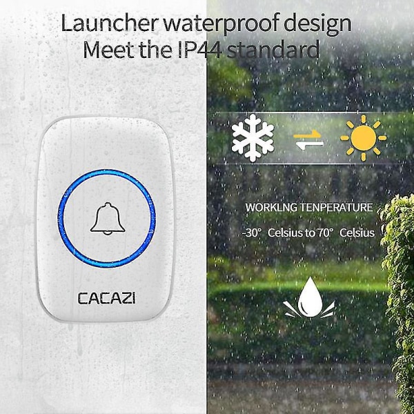 Trådløs dørklokke A10 Dc Batteridrevet 300m rekkevidde 38 klokkeklokker Vanntett hjemmetrådløs blitsdørklokke Hvit 1x1 white