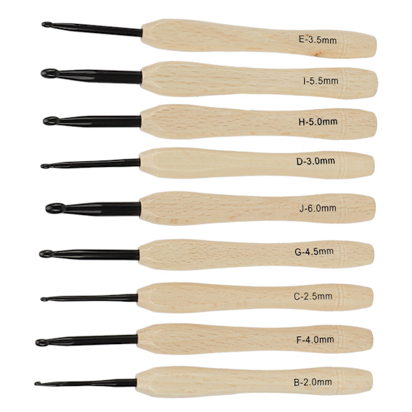 9 ST heklepinner DIY-håndverk ergonomisk heklepinne med trehåndtak for hekleelskere for hender med leddgikt