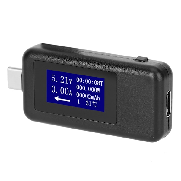 TypeC Tester Multifunktionell dubbelriktad strömspänning DC Digital Voltmeter (svart)