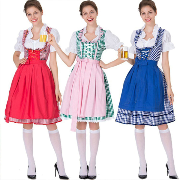 Blå bayersk Dirndl-klänning Dam Oktoberfest Kostymfest Karneval 2XL