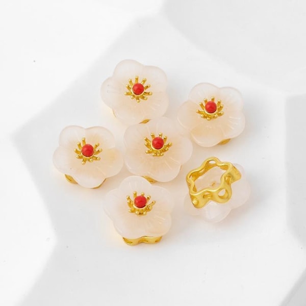 Fembladig blomma persikablomning genom hål 14*6 mm diy-armband med pärlor 14*6mm 4 pieces