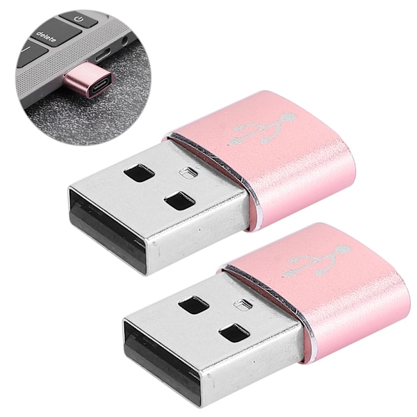 2 kpl Alumiiniseos TypeC - USB-sovitin lataukseen, synkronointiin ja tiedonsiirtoon (vaaleanpunainen)