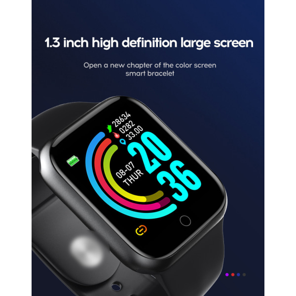Y68 D20 1,44-tommers fargeskjerm med høy lysstyrke hjertefrekvens blodtrykksmåler trinn blod oksygen sport smart watch-z black