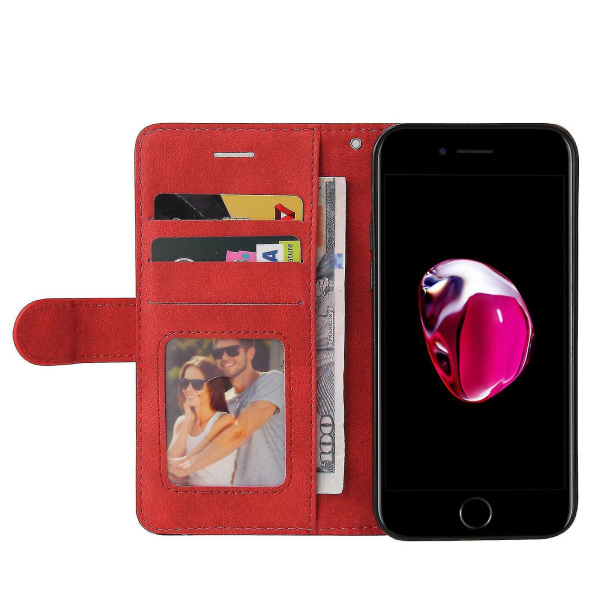 Iphone 8 Plus/iphone 7 Plus Fodral Kort Pu-hållare Läder Cuir Plånbok Flip Cover - Röd