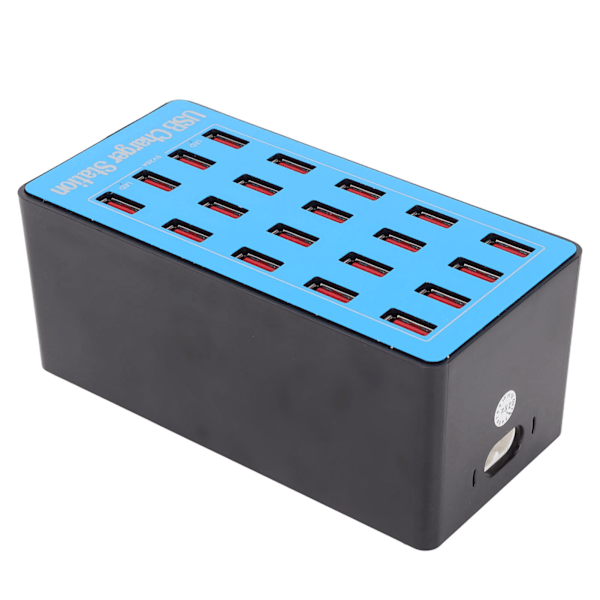 AnwintkA5+ USB Hurtiglader 5V 20A 100W 20 Ports USB Hub Ladestajon med 50 graders kjøleventilator for telefonnettbrett 100240V(EU-kontakt)