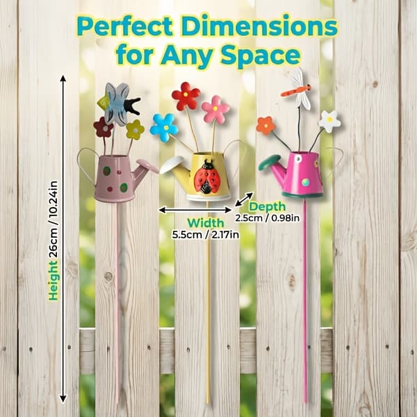 [3D] Tre-delt sett med smijernsblomsterpotter, tilbehør til blomsterarrangement, farget smijernsblomst 3pcs-Kettle Ground Plug