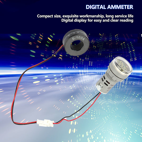 0-100A Digital Amperemeter AC Strömmätare Indikator LED Rund Lamp Ljussignal (Vit)