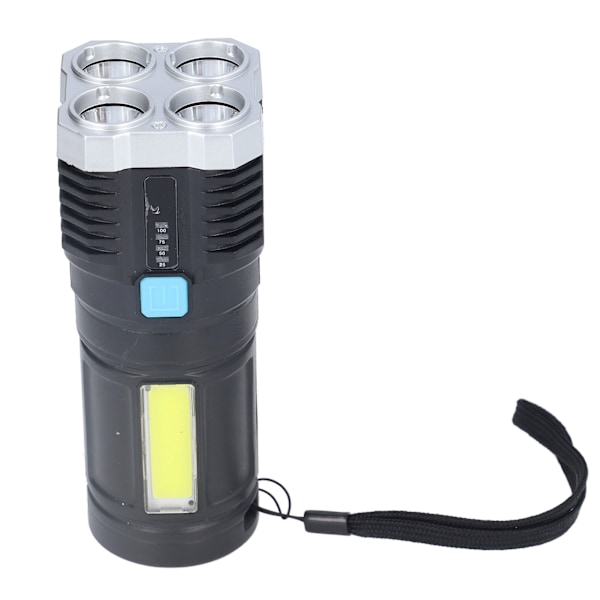 Quad Core Bright LED-ficklampa USB Uppladdningsbar utomhus multifunktionell spotlight med batteriindikator