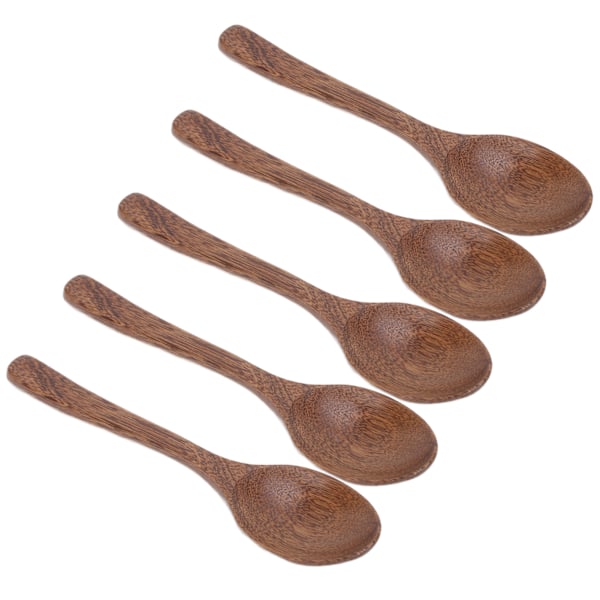 5 st träskedar Burr Free Robust Slitstark Lätt Värmebeständig Trä Mätsked Set för presenter HemBig Crimp Tail Spoon