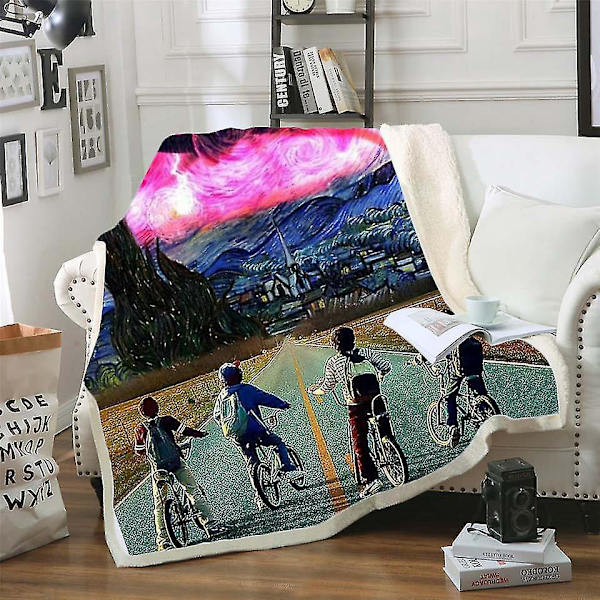 Stranger Things 3D-trykt Pludset Fleece-tæppe - Vaskbart Dyne 110*140cm