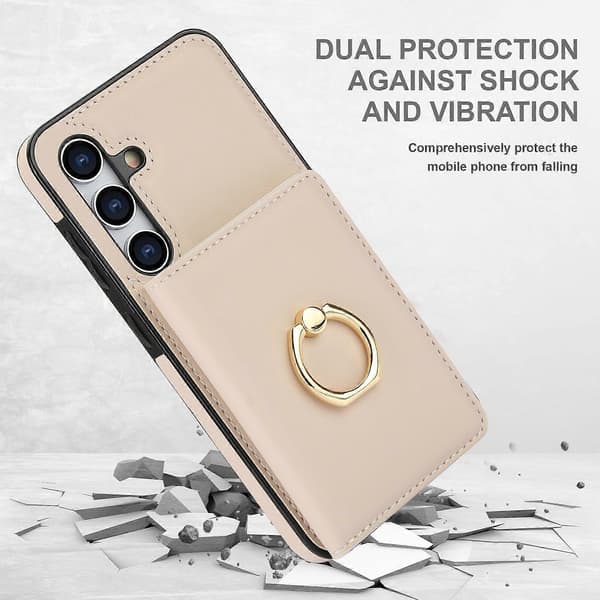 Samsung Galaxy S24 Case with Card Holder, Military Grade Drop Protection, Durable Shockproof Case - Brown White
