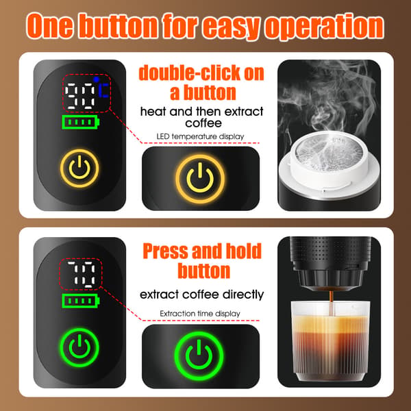 Portable Electric Capsule Coffee Machine, Compatible with Capsules and Coffee Powder, with Display, Grey