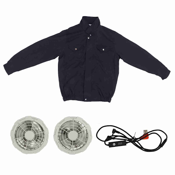 USB Kjøleventilatorjakke Polyesterfiber 5V 2A 6000 RPM Marineblå Luftkondisjonerte Klær for Menn Kvinner 2XL