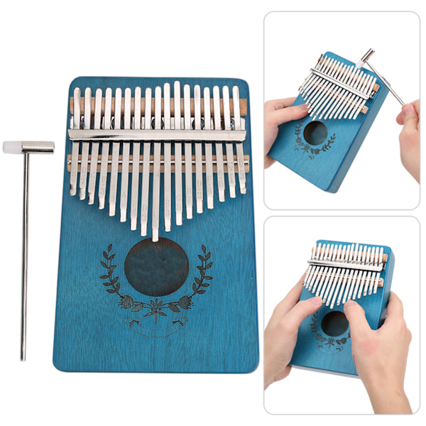 Kalimba tumpiano mahogni liten bærbar 17-tangenter for nybegynnermusikinstrumenter LTK17S(blå)