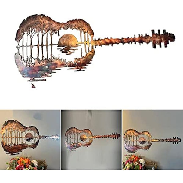Gitarr metall väggkonst Retro väggdekor hängande väggprydnad för inomhus utomhus kontor hem musik studio dekoration