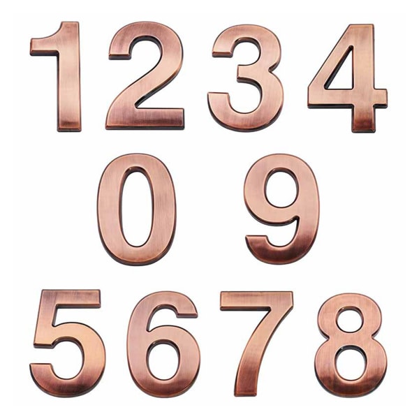 Brons 3D Brevlådenumre 0-9 Selvklæbende Dørnumre (Bronze)