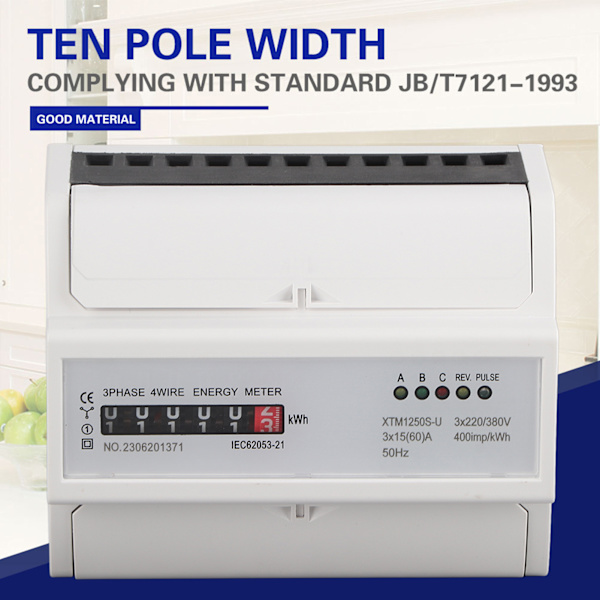 1 st 220V/380V Digital 3 fas 4 Ledare 7P Din Rail Elmätare Elektronisk KWh Mätare 15(60)A