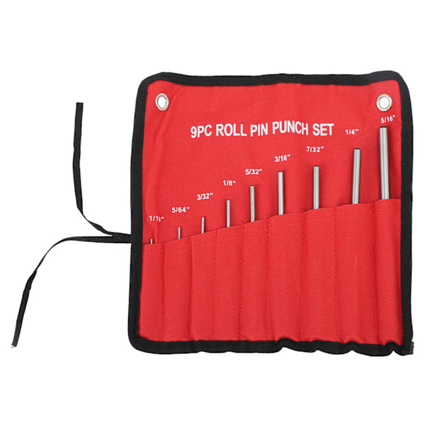 9 st Roll Pin Punch Set Härdat stål Ta bort Pin Punch Tool med röd förvaringspåse för klocka Reparation Smycken Craft
