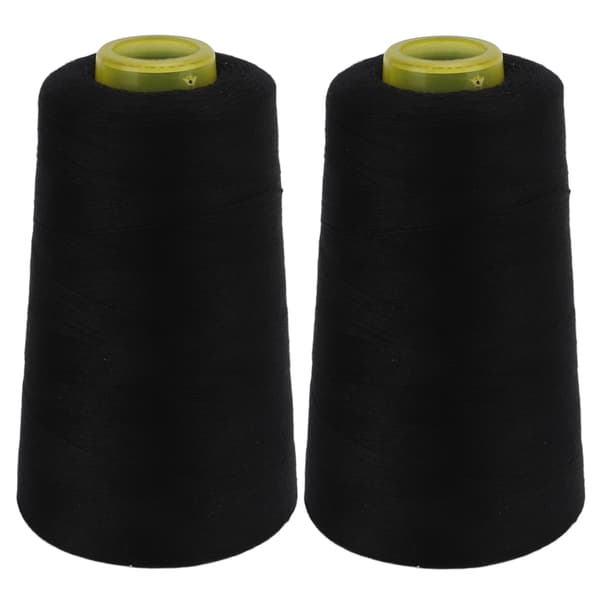 2 stk 402 Serger Tråd Premium Polyester Fray Resistant Fadeless Slidstærk Robust Meget brugt sort tråd