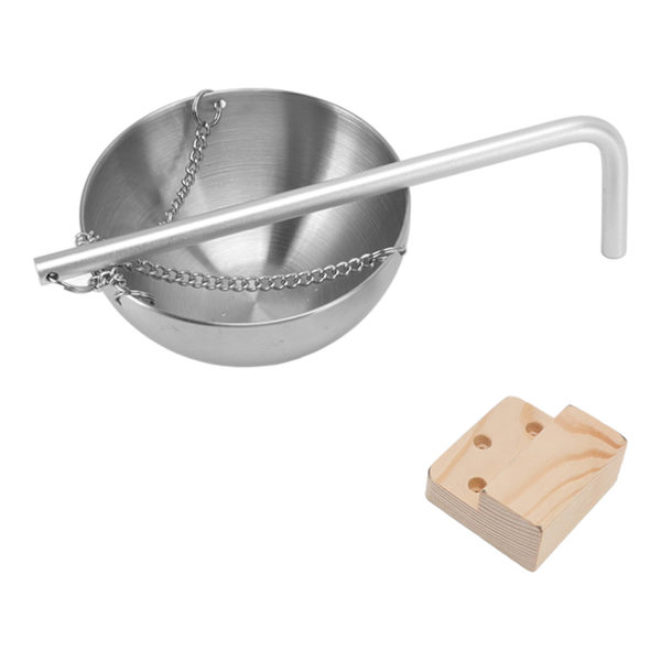 Bastu skål Rostfritt stål hängande aromaterapi oljekopp med träblock för bastu rum S 12cm